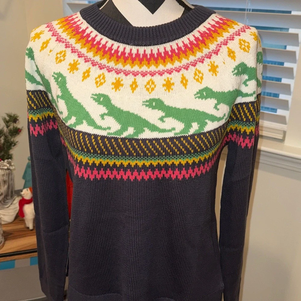 Modcloth Retro Charm Raglan Dinosaur Fair Isle Sweater - Picture 6 of 12